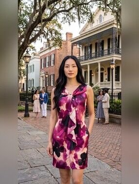 Nwot Ann Taylor LOFT Petite Purple/ Pink Ruffle Front Sleeveless Summer Dress